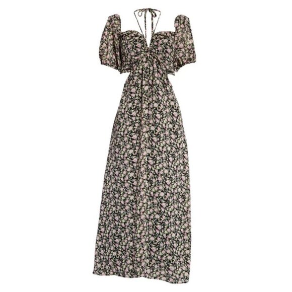 💕ASTR💕 Floral Ruffle Cutout Midi Dress ~ Black Lilac Ditsy Medium M NWT - Picture 9 of 16